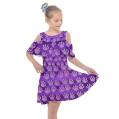 Pattern Texture Feet Dog Purple Kids  Shoulder Cutout Chiffon Dress