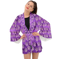 Pattern Texture Feet Dog Purple Long Sleeve Kimono