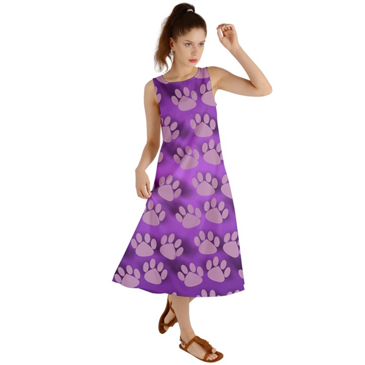 Pattern Texture Feet Dog Purple Summer Maxi Dress