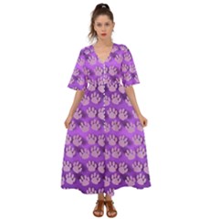 Pattern Texture Feet Dog Purple Kimono Sleeve Boho Dress