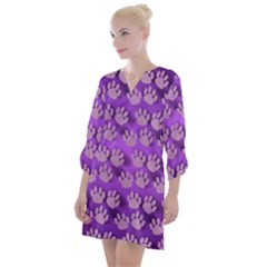 Pattern Texture Feet Dog Purple Open Neck Shift Dress by Dutashop