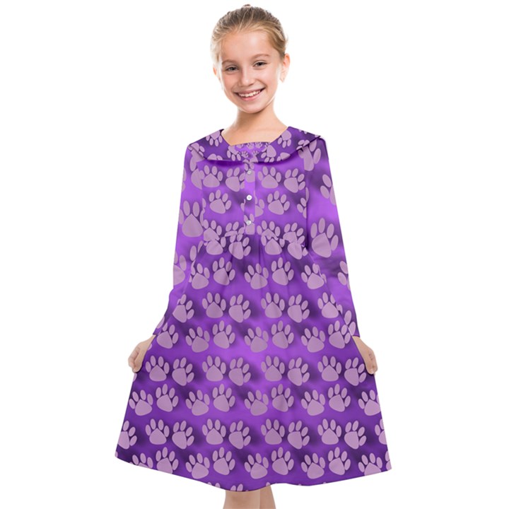 Pattern Texture Feet Dog Purple Kids  Midi Sailor Dress