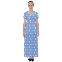 Pattern 3d High Waist Short Sleeve Maxi Dress