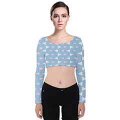 Pattern 3d Velvet Long Sleeve Crop Top by Dutashop