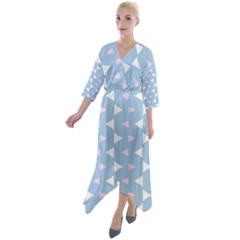 Pattern 3d Quarter Sleeve Wrap Front Maxi Dress