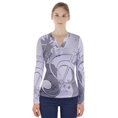 Dance Music Treble Clef Sound Girl V-neck Long Sleeve Top by Dutashop