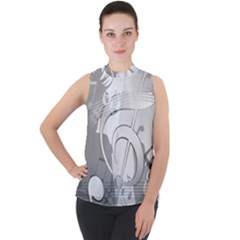 Dance Music Treble Clef Sound Girl Mock Neck Chiffon Sleeveless Top