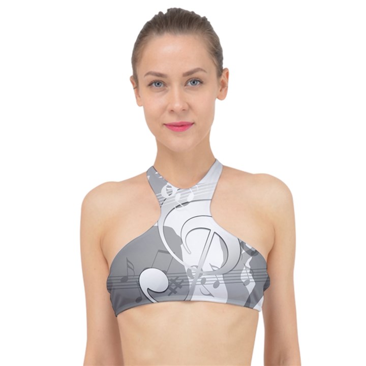 Dance Music Treble Clef Sound Girl High Neck Bikini Top