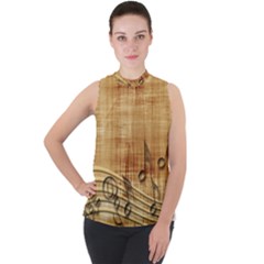 Dance Music Mock Neck Chiffon Sleeveless Top