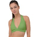 Green Pattern Ornate Background Halter Plunge Bikini Top View1