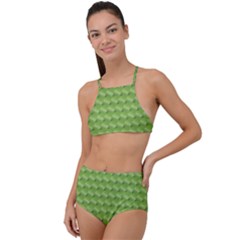 Green Pattern Ornate Background High Waist Tankini Set by Dutashop