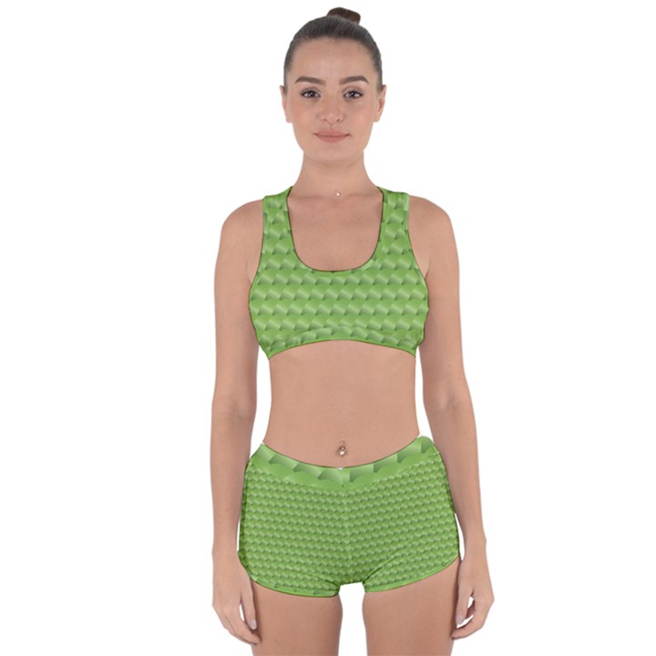 Green Pattern Ornate Background Racerback Boyleg Bikini Set