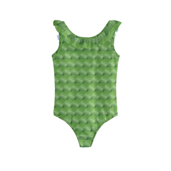 Green Pattern Ornate Background Kids  Frill Swimsuit