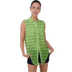 Green Pattern Ornate Background Sleeveless Chiffon Button Shirt