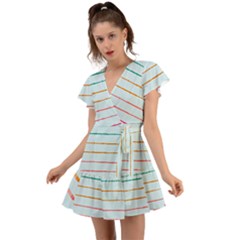 Crayon Background School Paper Flutter Sleeve Wrap Dress