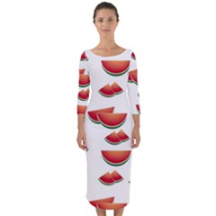 Summer Watermelon Pattern Quarter Sleeve Midi Bodycon Dress