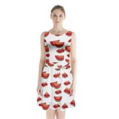 Summer Watermelon Pattern Sleeveless Waist Tie Chiffon Dress by Dutashop