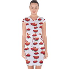 Summer Watermelon Pattern Capsleeve Drawstring Dress  by Dutashop