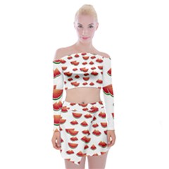 Summer Watermelon Pattern Off Shoulder Top With Mini Skirt Set by Dutashop