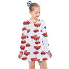 Summer Watermelon Pattern Kids  Long Sleeve Dress