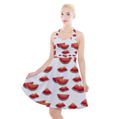 Summer Watermelon Pattern Halter Party Swing Dress  by Dutashop