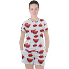 Summer Watermelon Pattern Women s Tee And Shorts Set