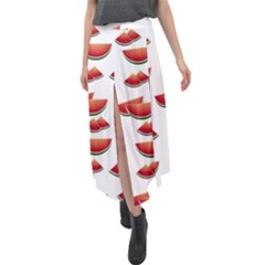 Summer Watermelon Pattern Velour Split Maxi Skirt