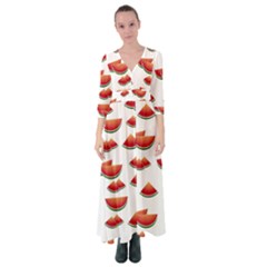 Summer Watermelon Pattern Button Up Maxi Dress by Dutashop