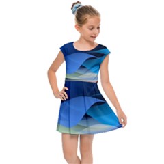 Flower Background Blue Design Kids  Cap Sleeve Dress