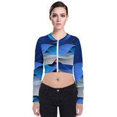 Flower Background Blue Design Long Sleeve Zip Up Bomber Jacket