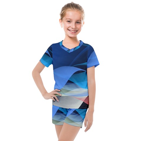 Flower Background Blue Design Kids  Mesh Tee And Shorts Set by Dutashop