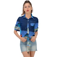 Flower Background Blue Design Tie Front Shirt  by Dutashop