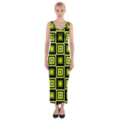 Green Pattern Square Squares Fitted Maxi Dress by Dutashop