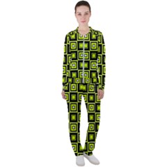 Green Pattern Square Squares Casual Jacket And Pants Set