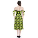 Green Pattern Square Squares Shoulder Tie Bardot Midi Dress View2