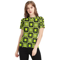 Green Pattern Square Squares Women s Short Sleeve Rash Guard by Dutashop