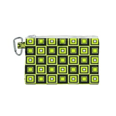 Green Pattern Square Squares Canvas Cosmetic Bag (small)