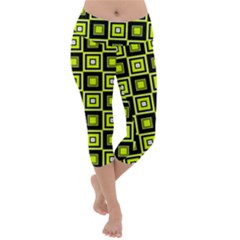 Green Pattern Square Squares Lightweight Velour Capri Yoga Leggings