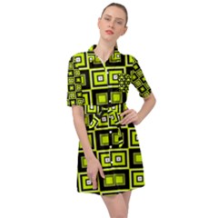 Green Pattern Square Squares Belted Shirt Dress