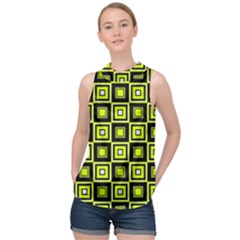 Green Pattern Square Squares High Neck Satin Top