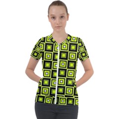 Green Pattern Square Squares Short Sleeve Zip Up Jacket by Dutashop