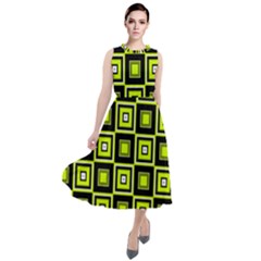 Green Pattern Square Squares Round Neck Boho Dress by Dutashop