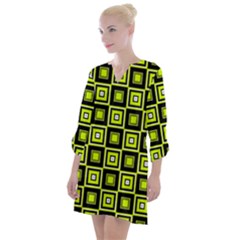 Green Pattern Square Squares Open Neck Shift Dress by Dutashop