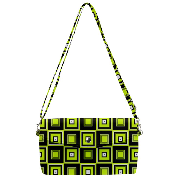 Green Pattern Square Squares Removable Strap Clutch Bag