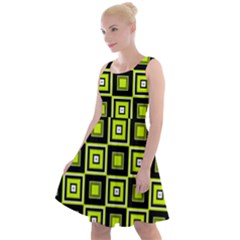 Green Pattern Square Squares Knee Length Skater Dress