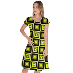 Green Pattern Square Squares Classic Short Sleeve Dress