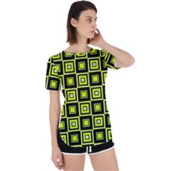 Green Pattern Square Squares Perpetual Short Sleeve T-shirt by Dutashop