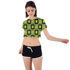 Green Pattern Square Squares Tie Back Short Sleeve Crop Tee