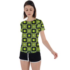 Green Pattern Square Squares Back Circle Cutout Sports Tee