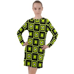 Green Pattern Square Squares Long Sleeve Hoodie Dress